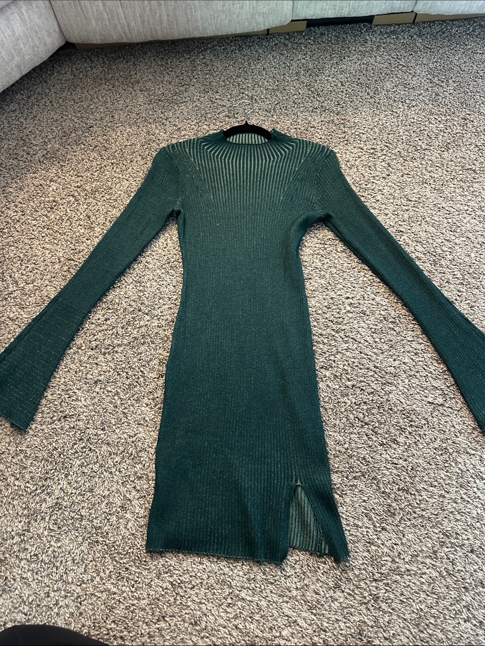 Fashion Nova Forest Green Ribbed Long Sleeve Midi Dress